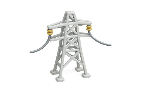 Illustration of a power line tower in 3D
